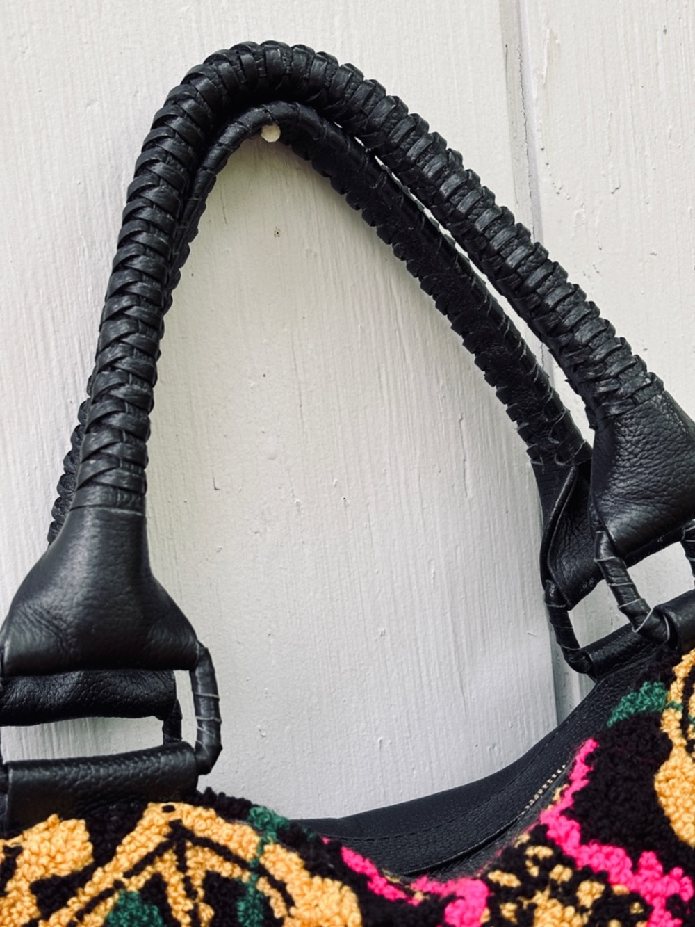 Cleobella Ankara Weekender Embroidered Tapestry Leather Bag - Picture 7 of 13
